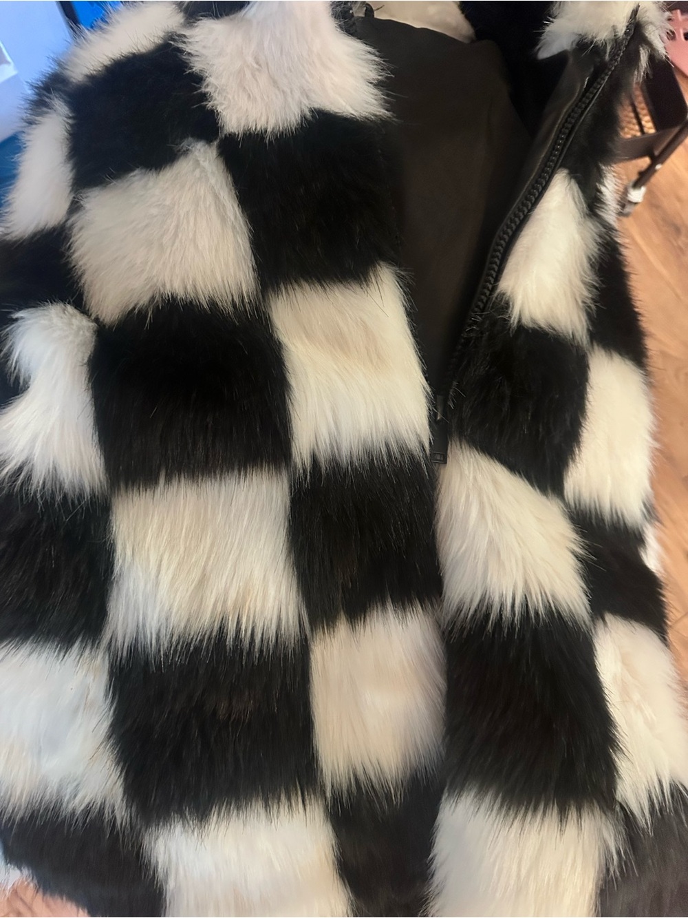 Forever 21 Black and White Checkered Faux Fur Jacket - Picture 4 of 4